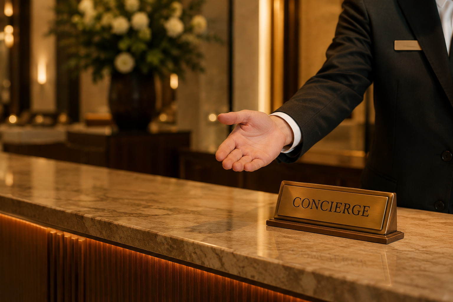 Luxury hotel concierge extending a welcoming hand