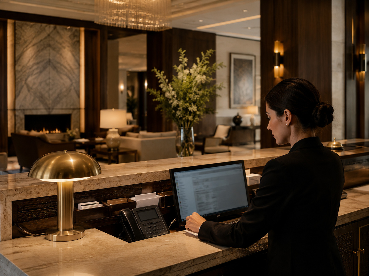 Hotel staff member managing guest service activity